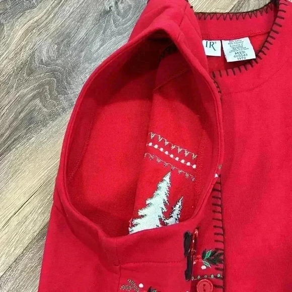Blair Womens Ugly Christmas vest red with bears and trees. Size med button up - Picture 13 of 14